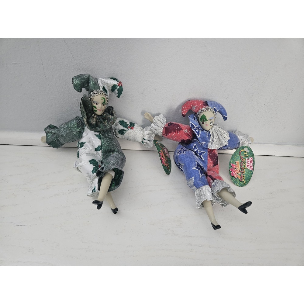 Sugar Loaf Classiques Harlequin Jester Christmas Dolls‎ - Set Of 2